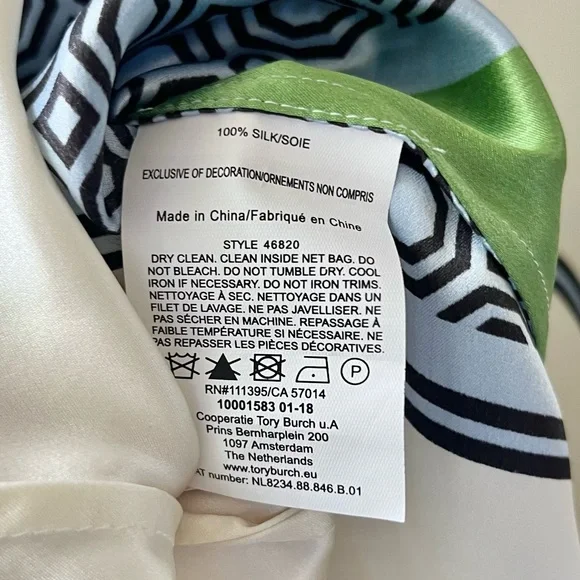 Tory Burch Green, White and Blue Scarf-Print Asymmetrical Maxi Dress - Picture 7 of 11